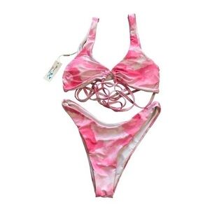 MERMAID SWIMWEAR PINK & WHITE BIKINI SIZE LARGE NWT #VEG-0220